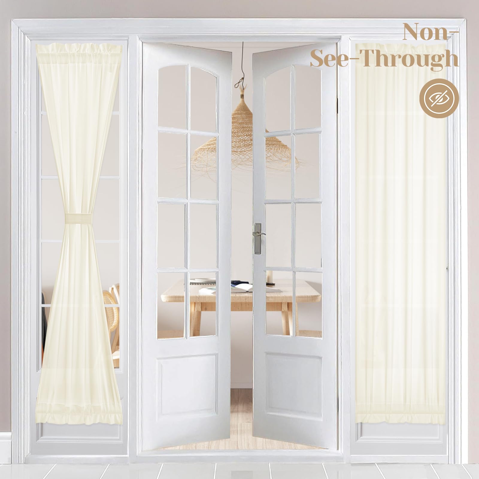 Homeideas Non-See-Through Sidelight Curtains For Front Door, Privacy Semi Sheer Door Window Curtains, Rod Pocket Light Filtering French Door Curtains With Tieback, (1 Panel, Cream Beige, 26W X 72L)